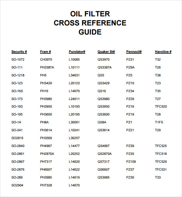 John Deere Oil Filter Cross Reference Chart John Deere Filters www