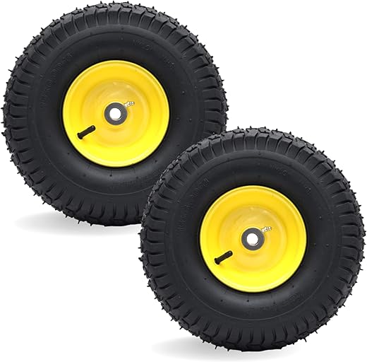 AR-PRO Exact Replacement 15" x 6.00-6" Front Tire and Wheel Assemblies Compatible with John Deere Riding Mowers 100 and D100 Series - 3" Centered Hub and 3/4" Bushings, 4Ply Pneumatic (Set of 2)
